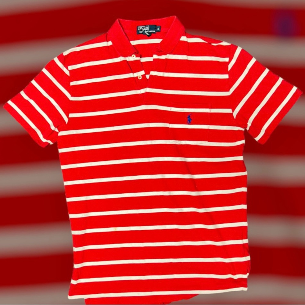Polo By Ralph Lauren Red And White Striped Polo Shirt Size Medium